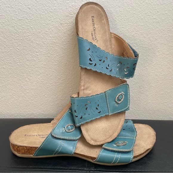 Women’s Earth Origins Tessa Velcro Comfort Sandals Turquoise Teal Blue 11 Wide - Picture 14 of 14